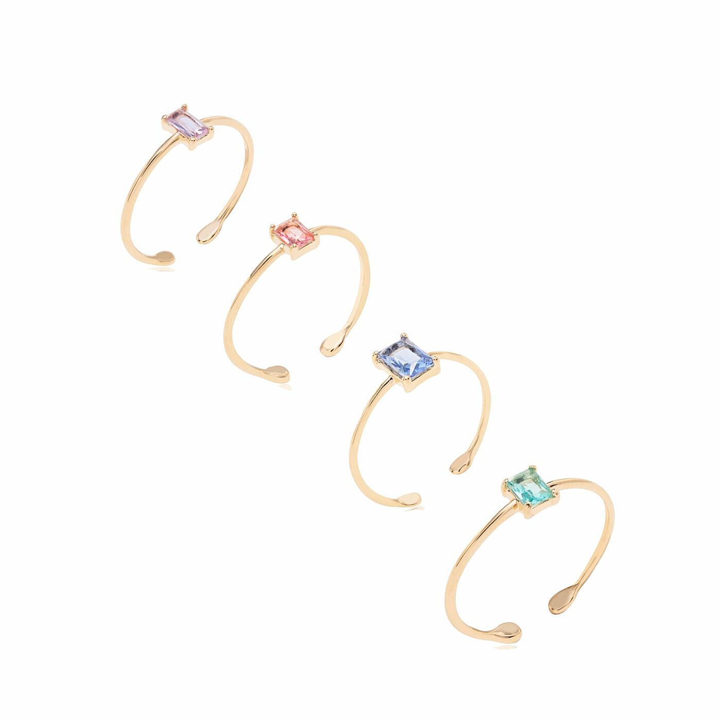 SET OF 4 RINGS RECTANGLE CRYSTALS - adjustable