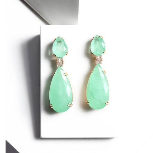 EARRING GREEN AQUA FUSION TEAR DROPS