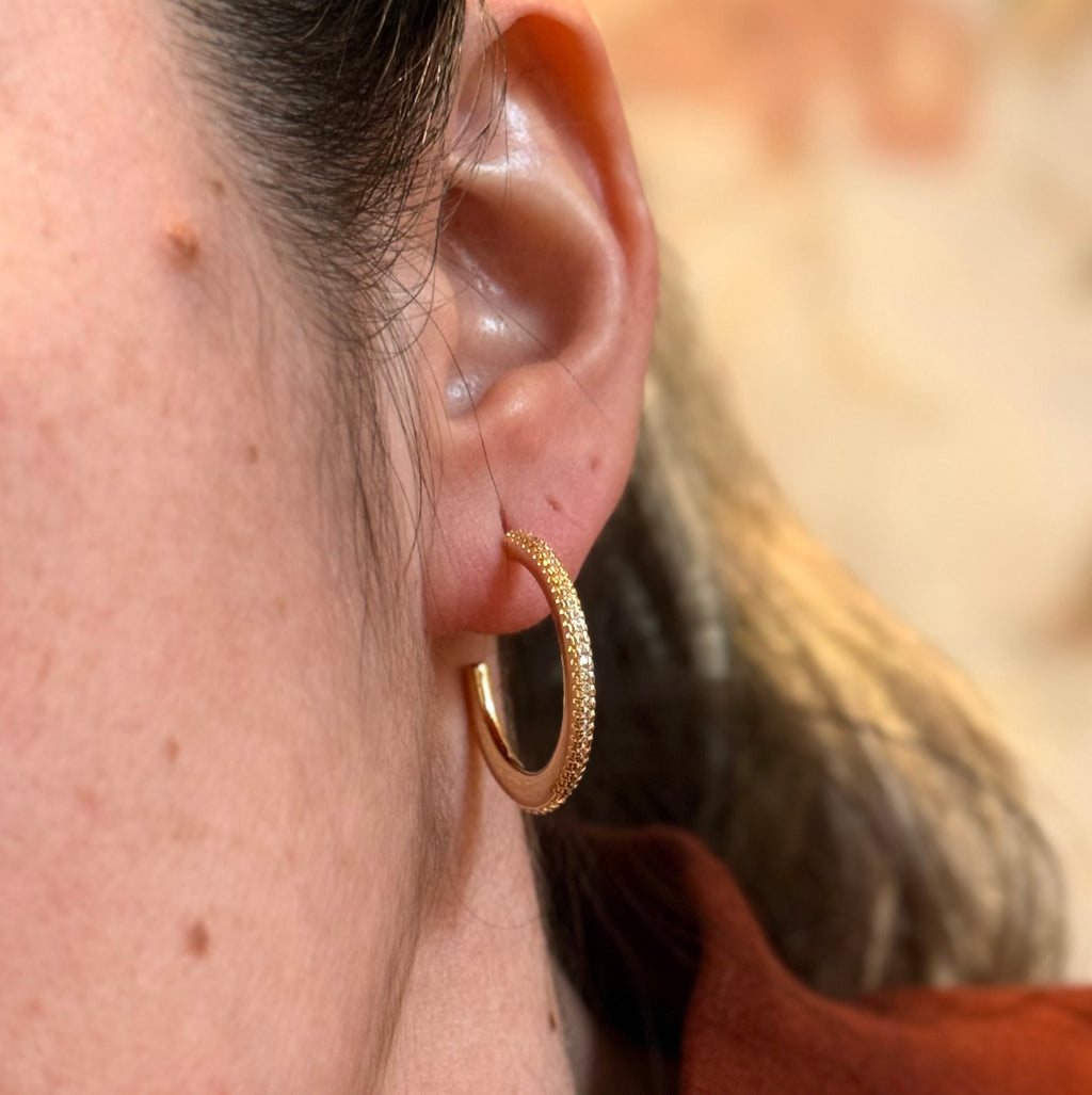 EARRING HOOPS THIN CUBIC ZIRCONIA LINE PLAIN SIDES