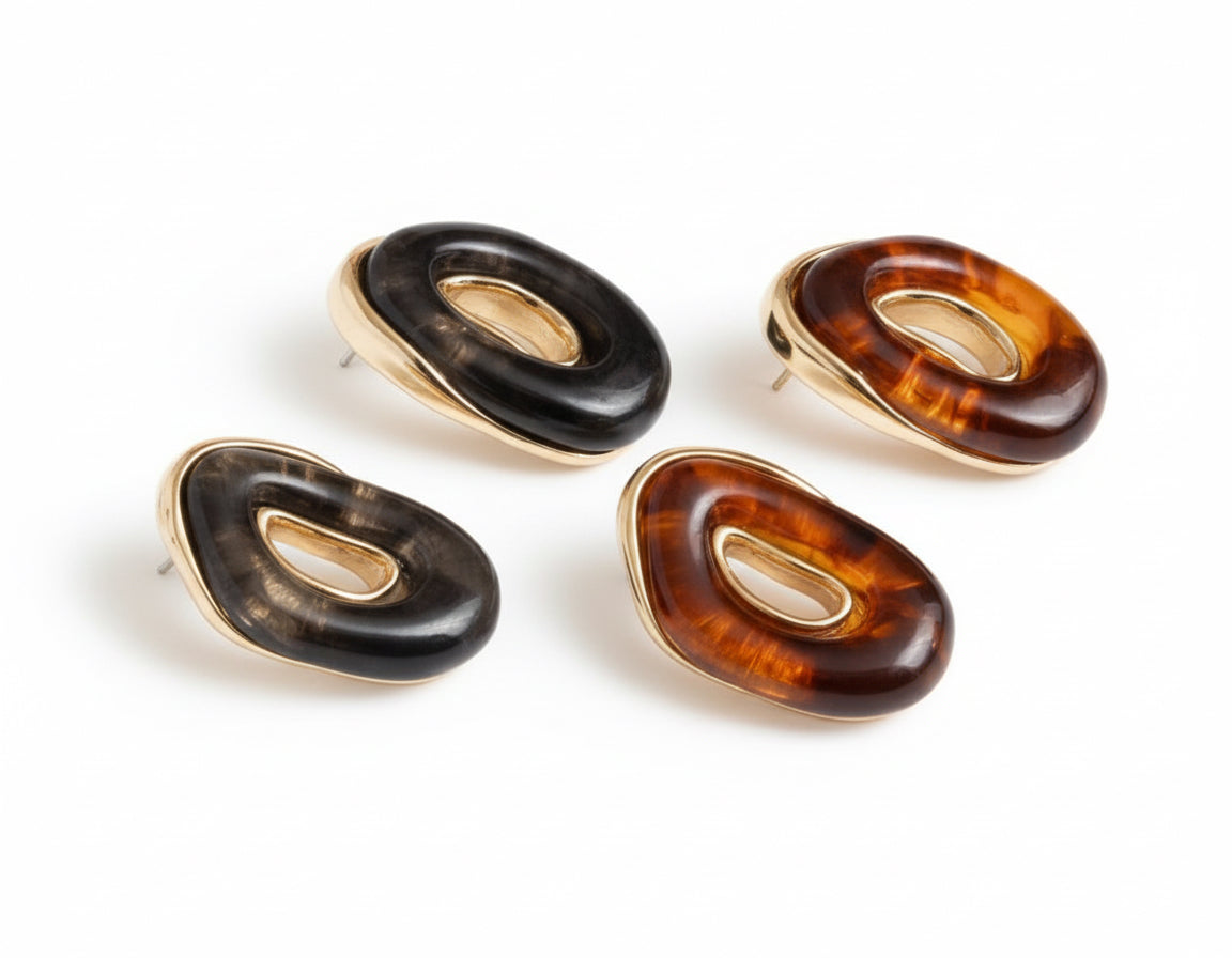 EARRINGS ORGANIC OVAL WITH RESIN