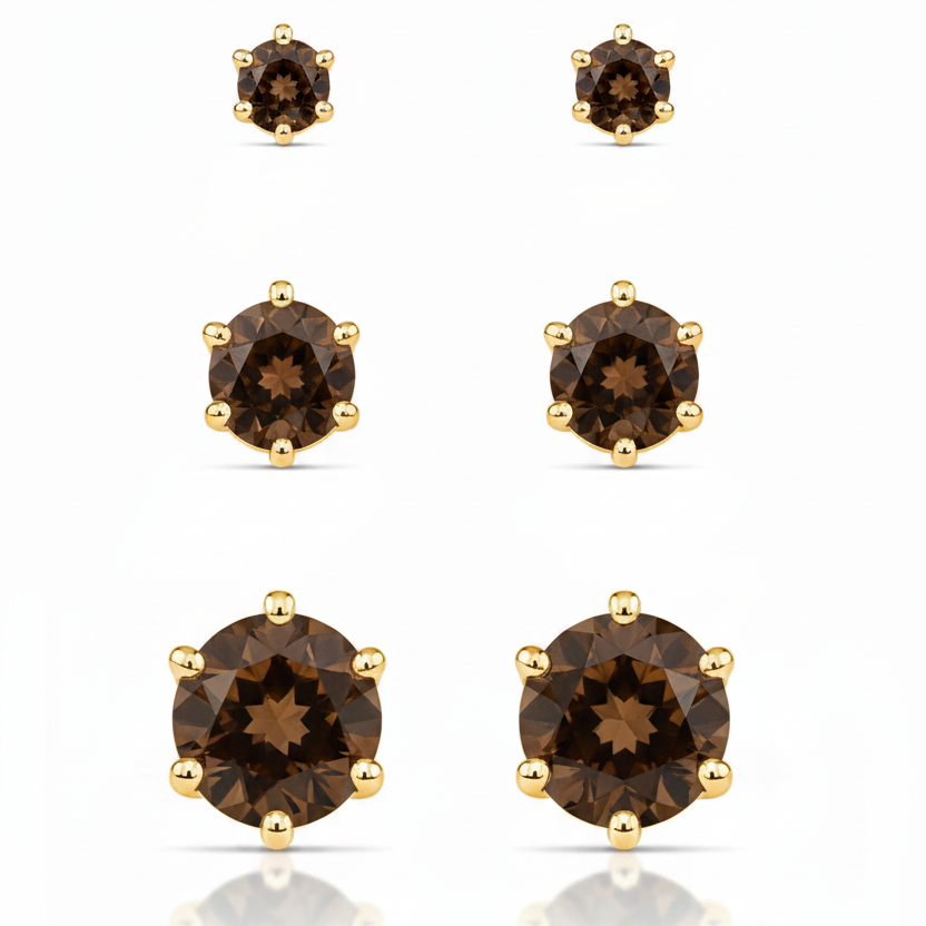 EARRING TRIO STUDS CUBIC ZIRCONIA 8mm 6mm 4mm