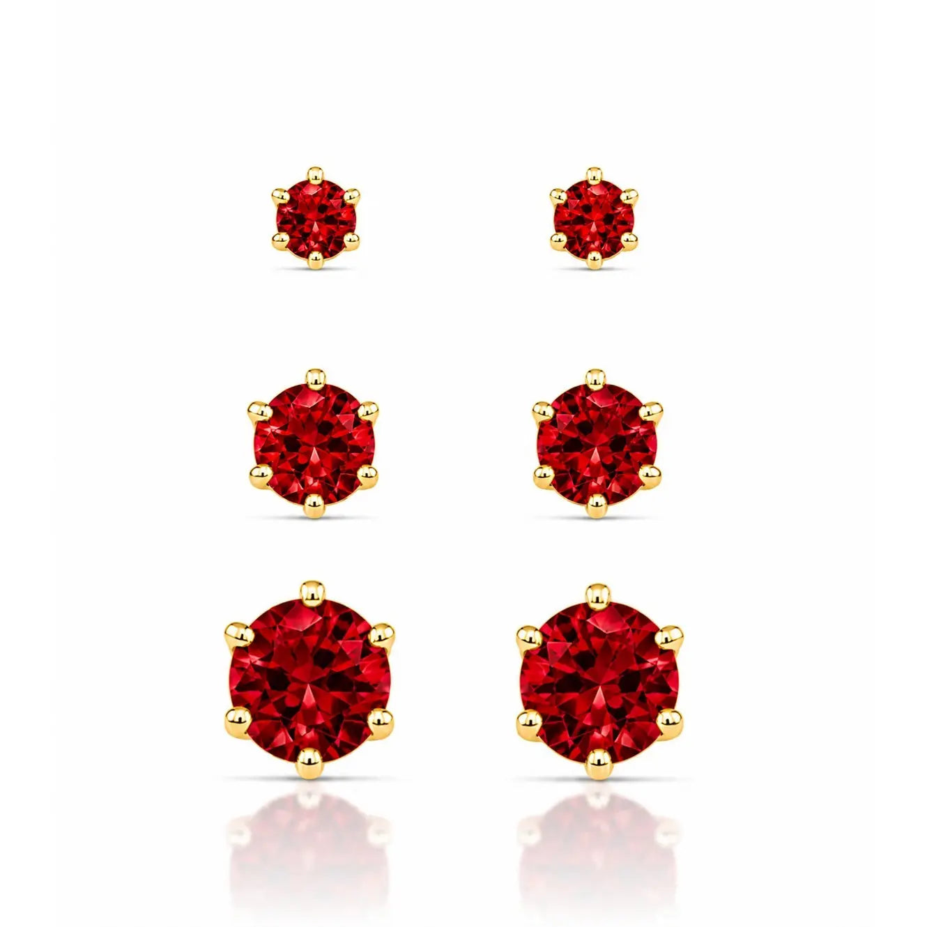 EARRING TRIO STUDS CUBIC ZIRCONIA 8mm 6mm 4mm