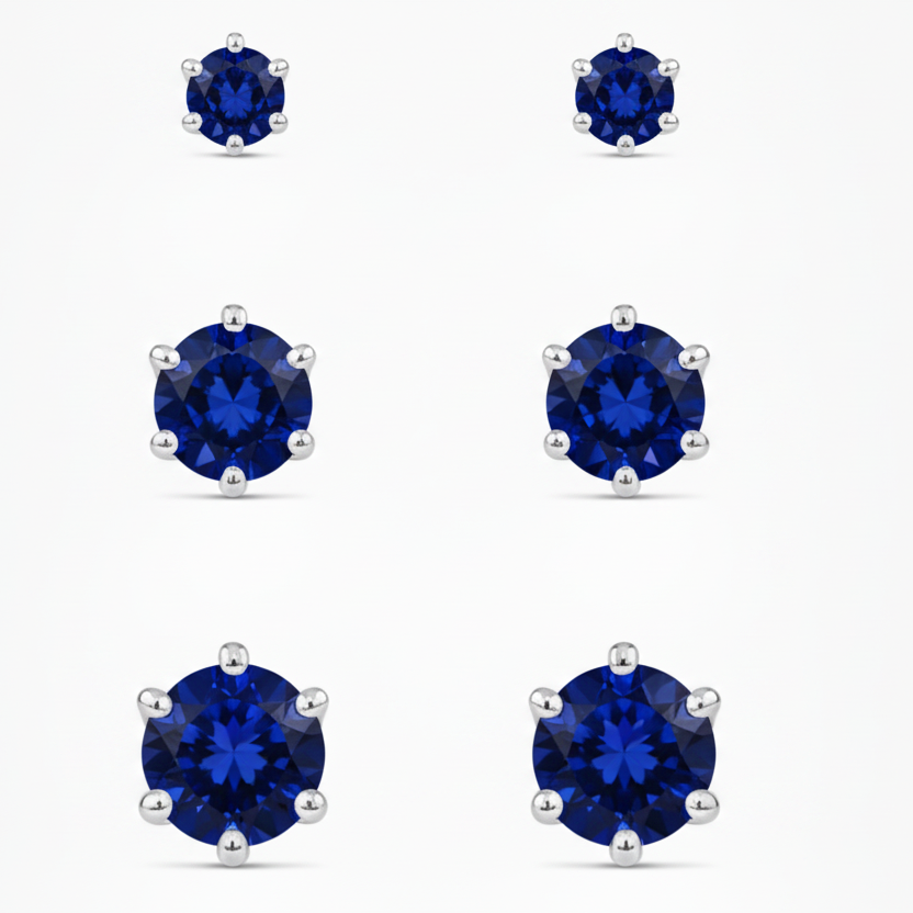 EARRING TRIO STUDS CUBIC ZIRCONIA 8mm 6mm 4mm