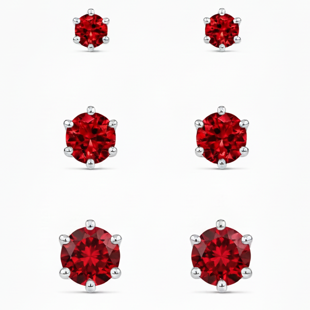 EARRING TRIO STUDS CUBIC ZIRCONIA 8mm 6mm 4mm