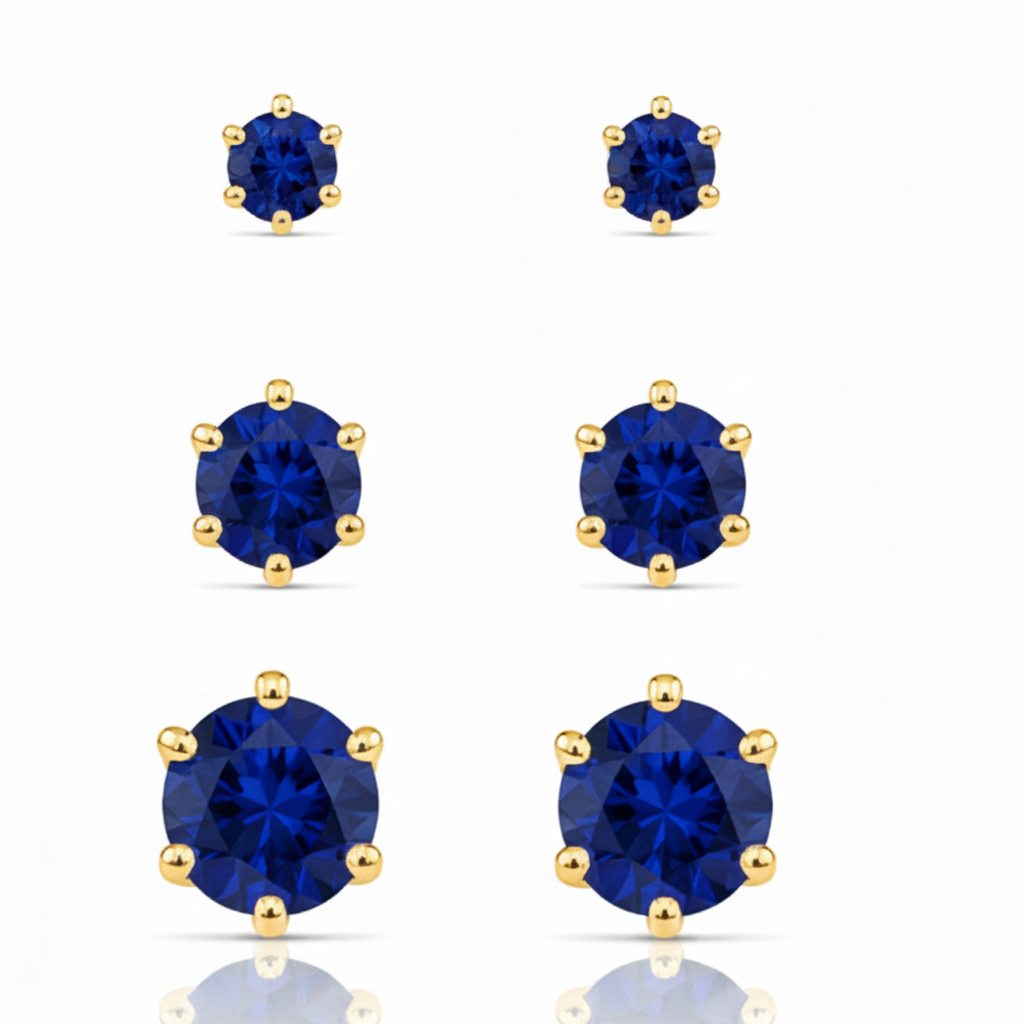 EARRING TRIO STUDS CUBIC ZIRCONIA 8mm 6mm 4mm