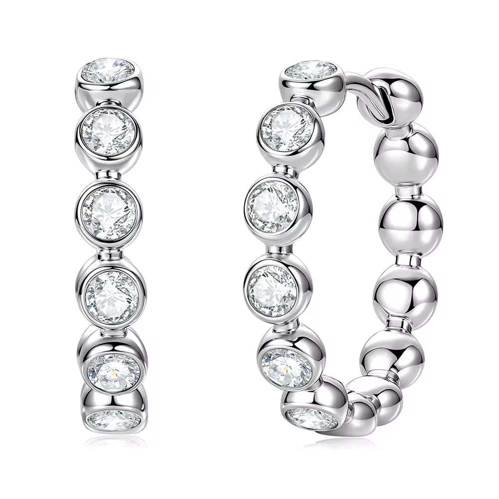 EARRING HOOPS BEZEL BUBBLE 2.5MM MOISSANITES