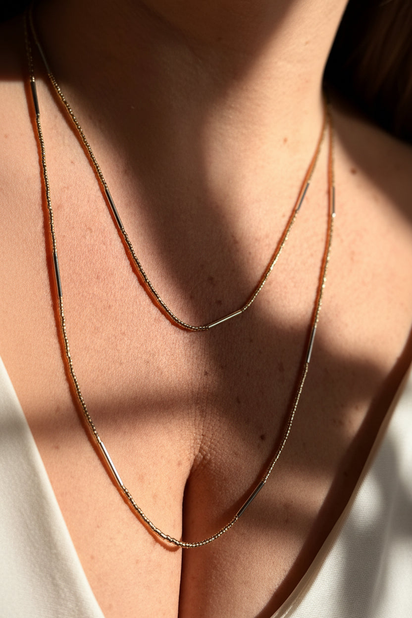 NECKLACE DUO PLATED 120CM LONG