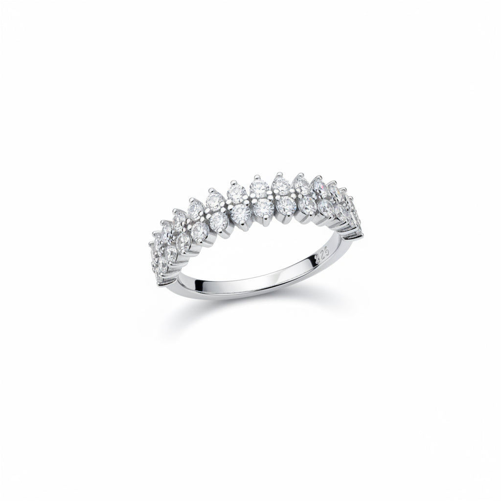 RING BAND WITH DOUBLE LINE CUBIC ZIRCONIA SILVER 925
