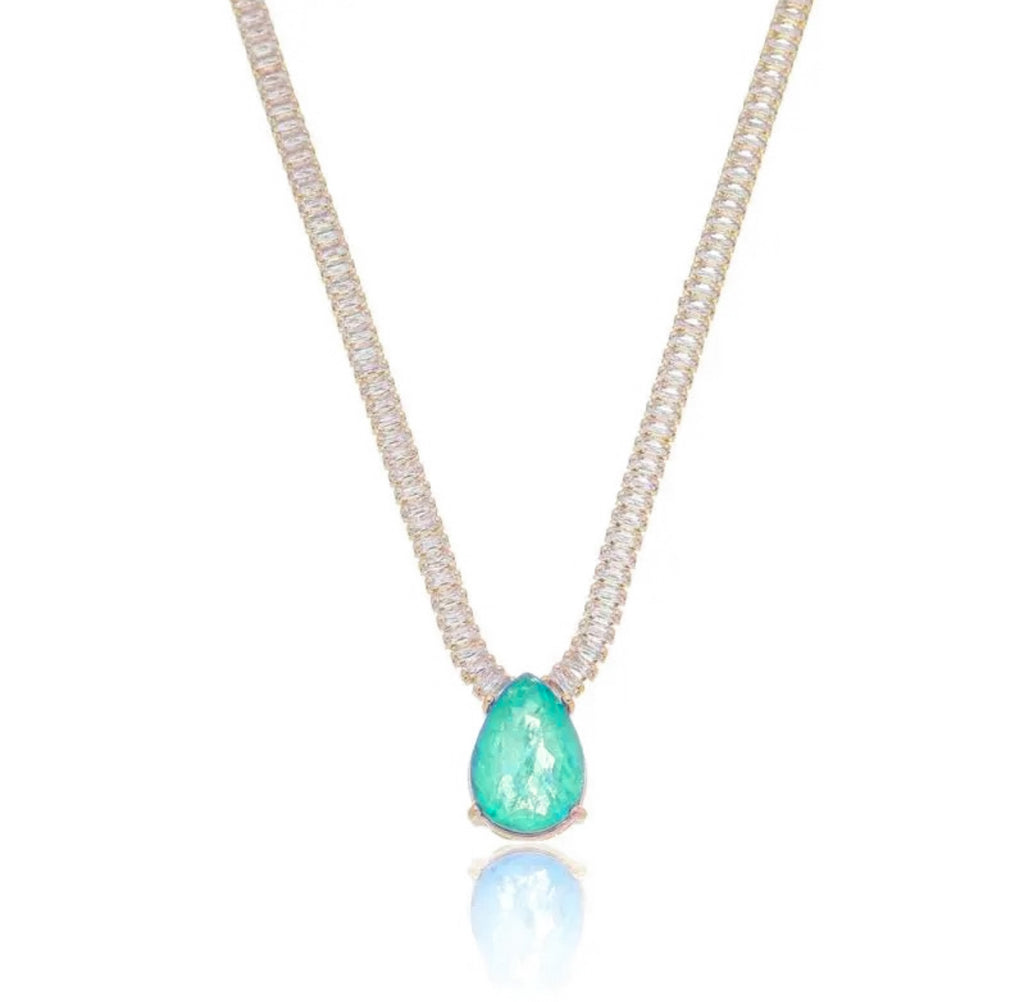 NECKLACE RIVIERA BAGUETTE CZ WITH TEARDROP TOURMALINE FUSION