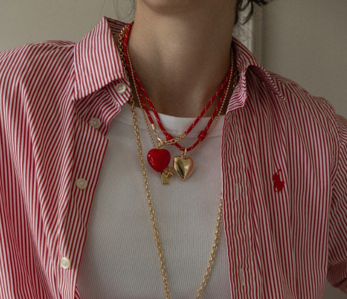 NECKLACE COTTON STRING GOLDEN HEART