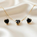 EARRINGS+NECKLACE JEWELRY SET BLACK CRYSTAL HEART