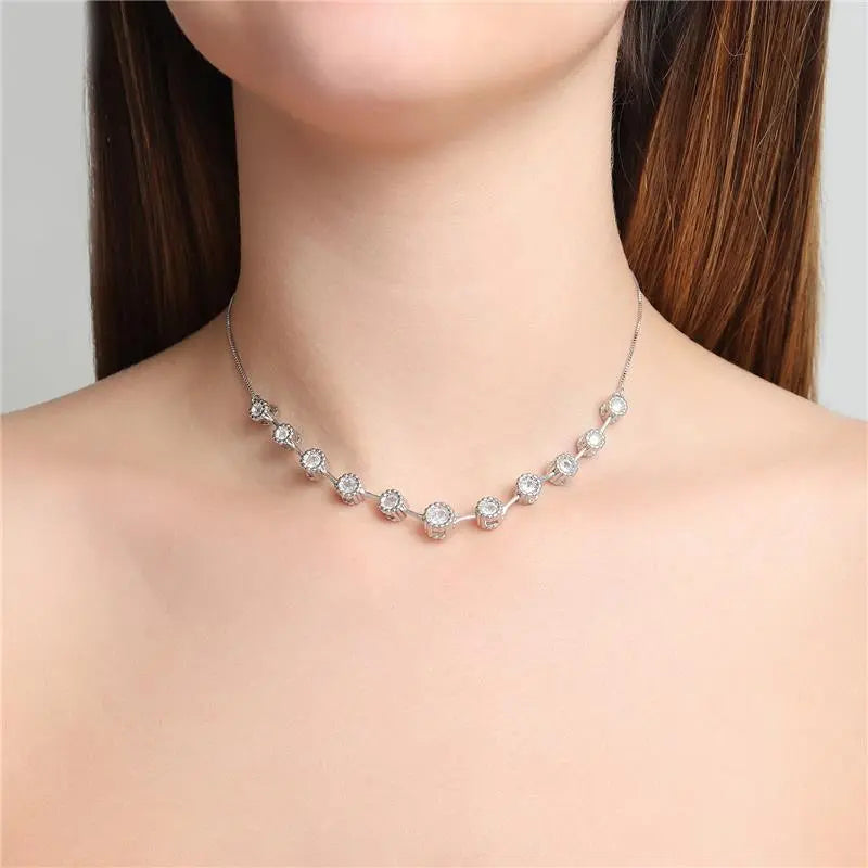 NECKLACE CHOKER ROUND CUBIC ZIRCONIA
