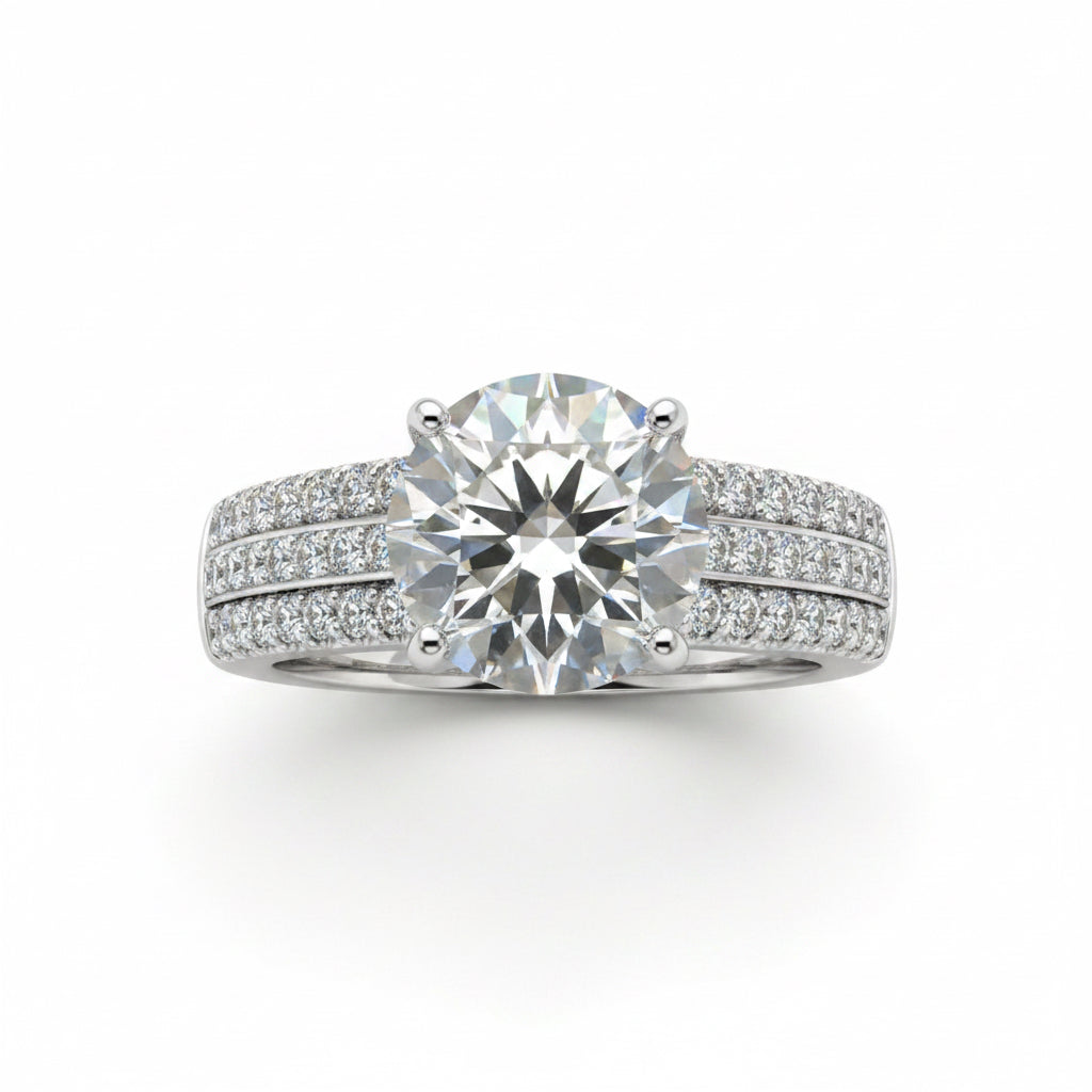 RING SOLITAIRE MOISSANITE 2CT PAVE BAND
