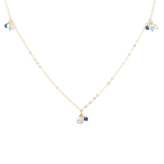 NECKLACE NATURAL CRYSTALS BLUE SAPPHIRE AND AQUAMARINE