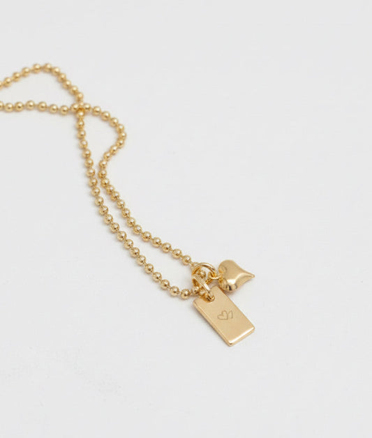 NECKLACE MINI SPHERE HEART AND PLAQUE