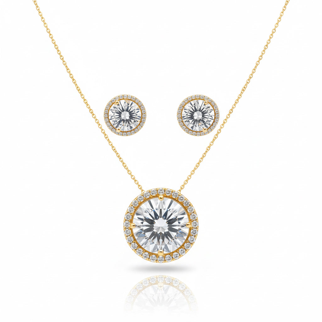 EARRINGS+NECKLACE JEWELRY SET ROUND CUBIC ZIRCONIA