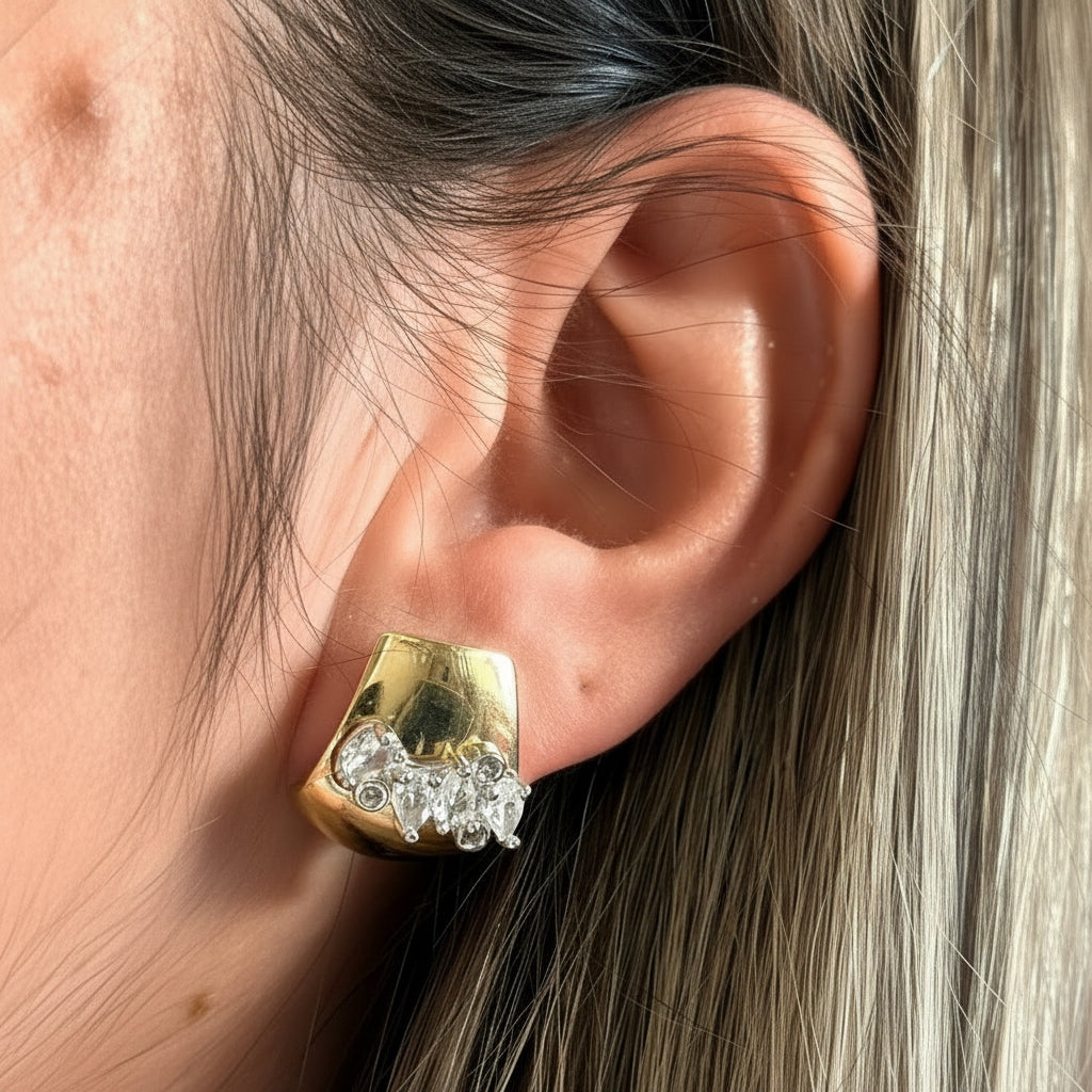 EARRINGS DUO PLATED WITH CUBIC ZIRCONIA ATTACHMENT