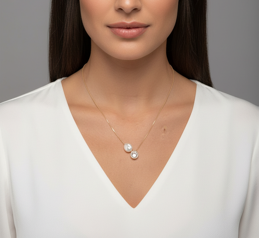 NECKLACE CUBIC ZIRCONIA + EUATIC PEARL