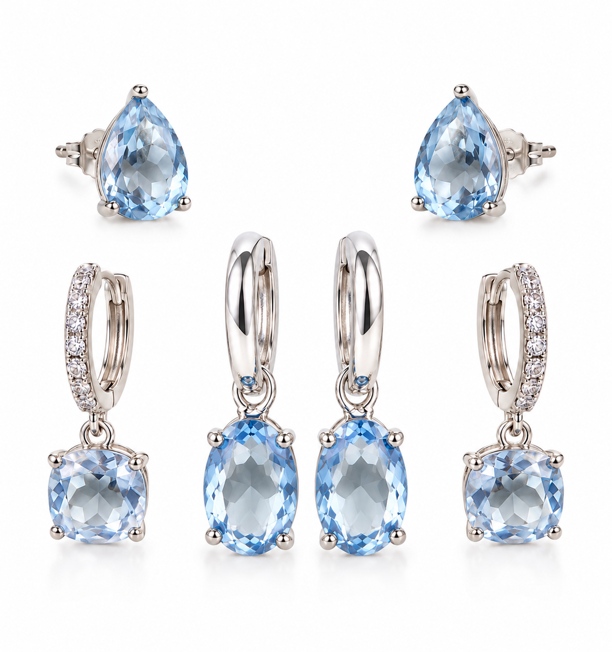 EARRING TRIO HOOPS LIGHT BLUE CRYSTALS