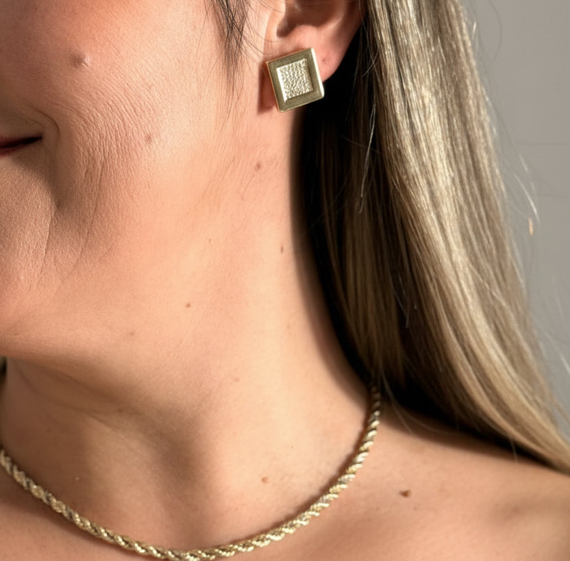 EARRINGS SQUARE PAVET CUBIC ZIRCONIA