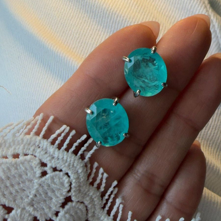 EARRING STUDS OVAL FUSION COLOMBIAN EMERALD CRYSTAL