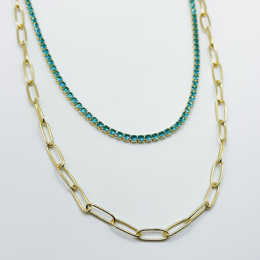 NECKLACE DUO RIVIERA + PAPERCLIP CHAIN