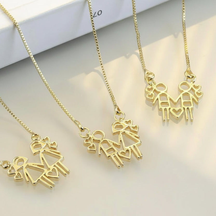NECKLACE FAMILY LOVE 2 CHILDREN WITH HEARTS