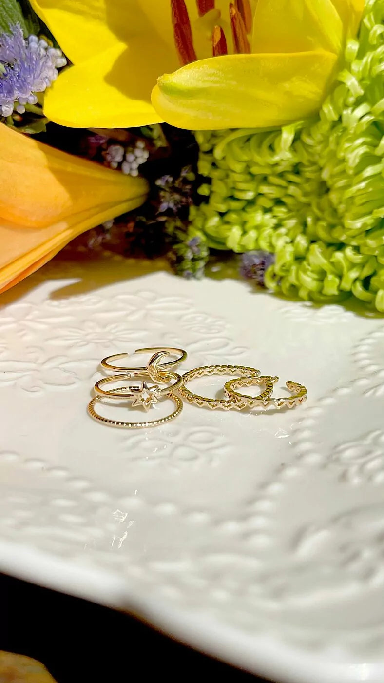 RINGS SET OF 5 MOON STAR