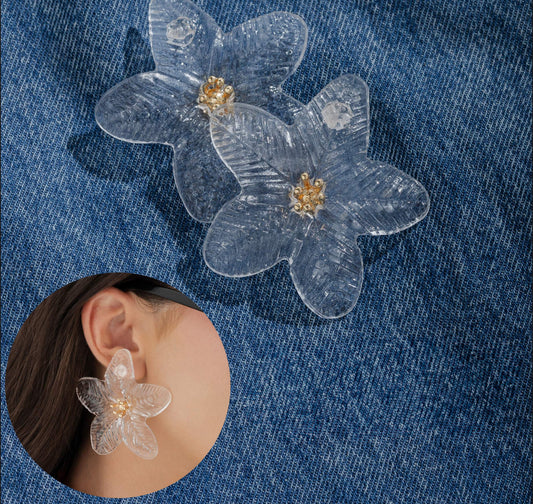 EARRINGS RESIN CLEAR FLOWER