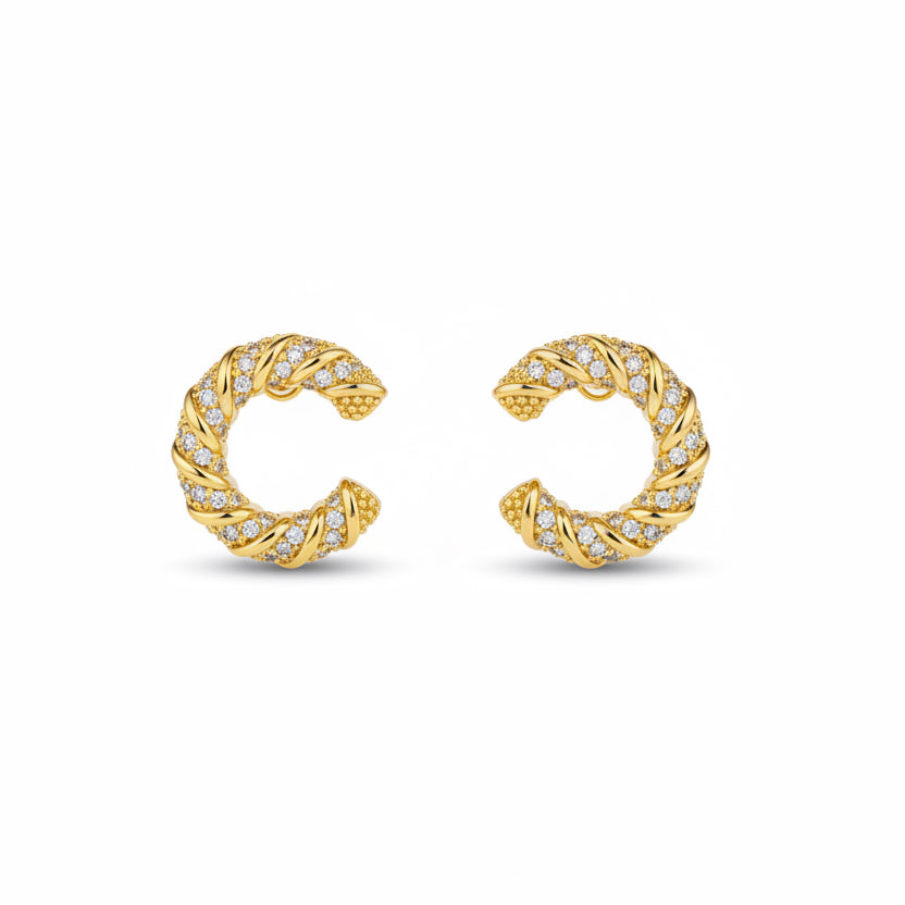 EARRINGS C SHAPE STUDDED CUBIC ZIRCONIA