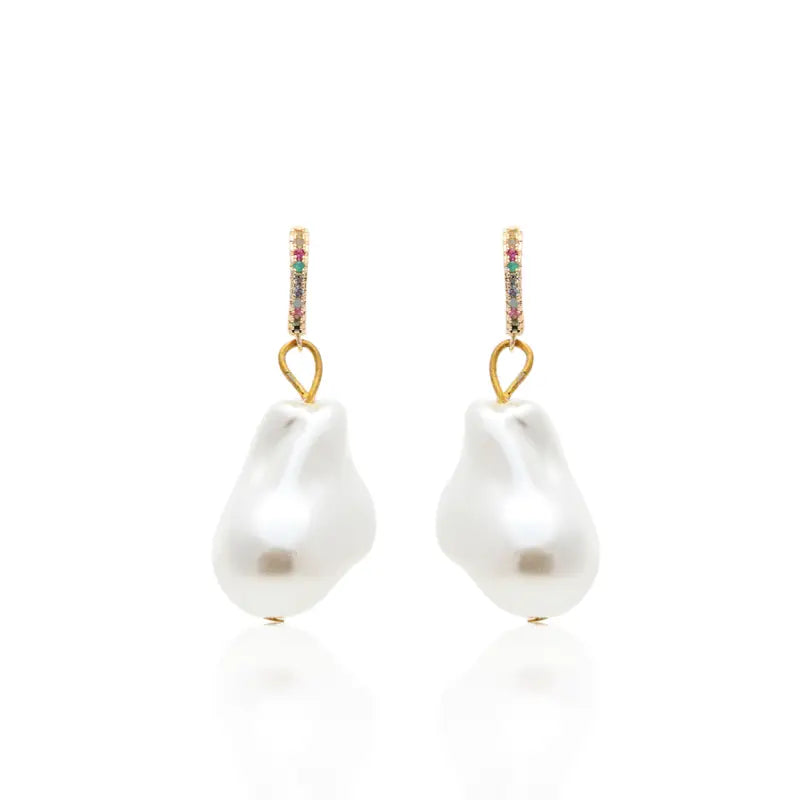 EARRING HOOPS BAROQUE PEARL COLOR CUBIZ ZIRCONIAS
