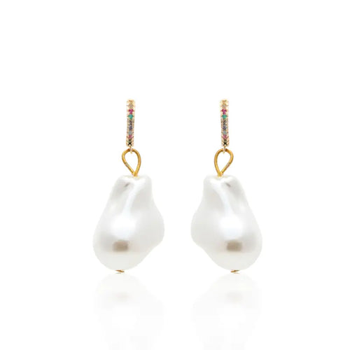 EARRING HOOPS BAROQUE PEARL COLOR CUBIC ZIRCONIAS