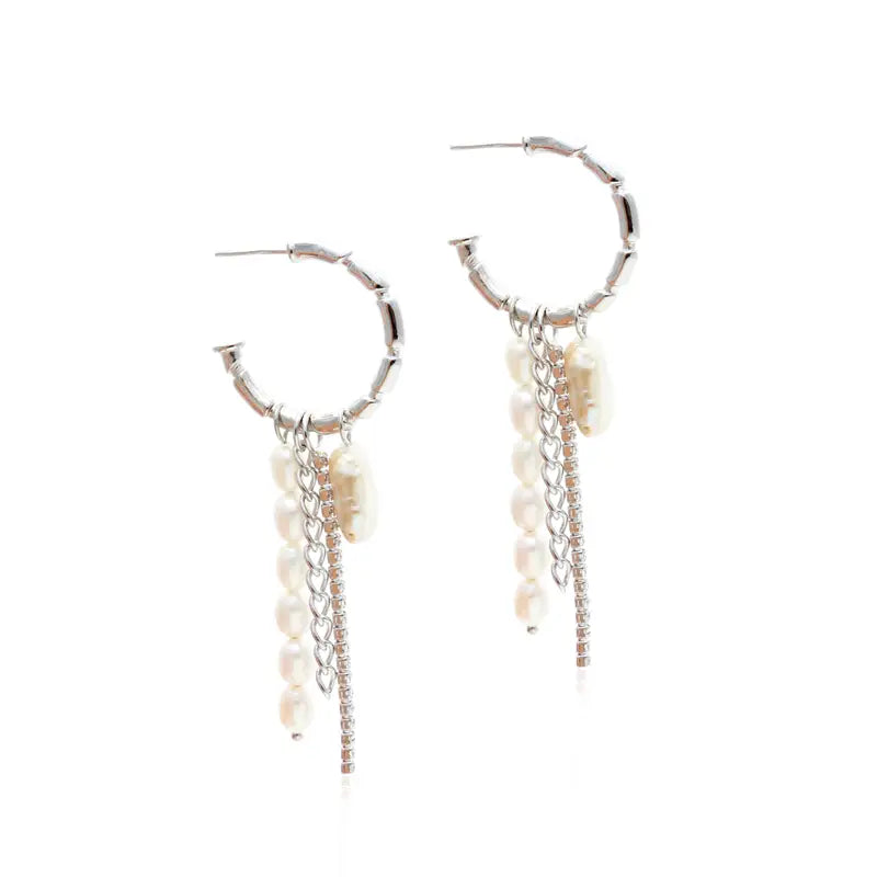 EARRING HOOPS PEARL MIX