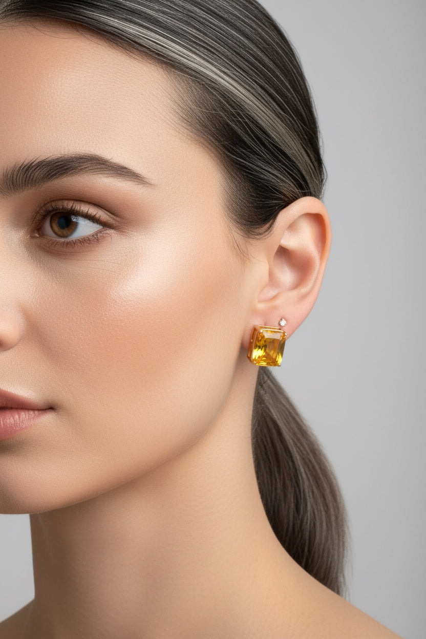 EARRINGS RECTANGLE CUBIC ZIRCONIA 12x9mm