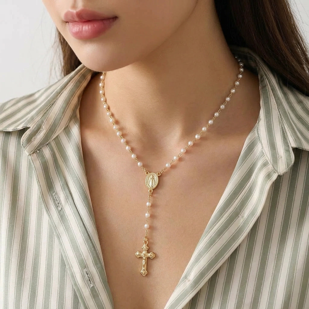 NECKLACE ROSARY PEARLS OUR LADY OF GRACES