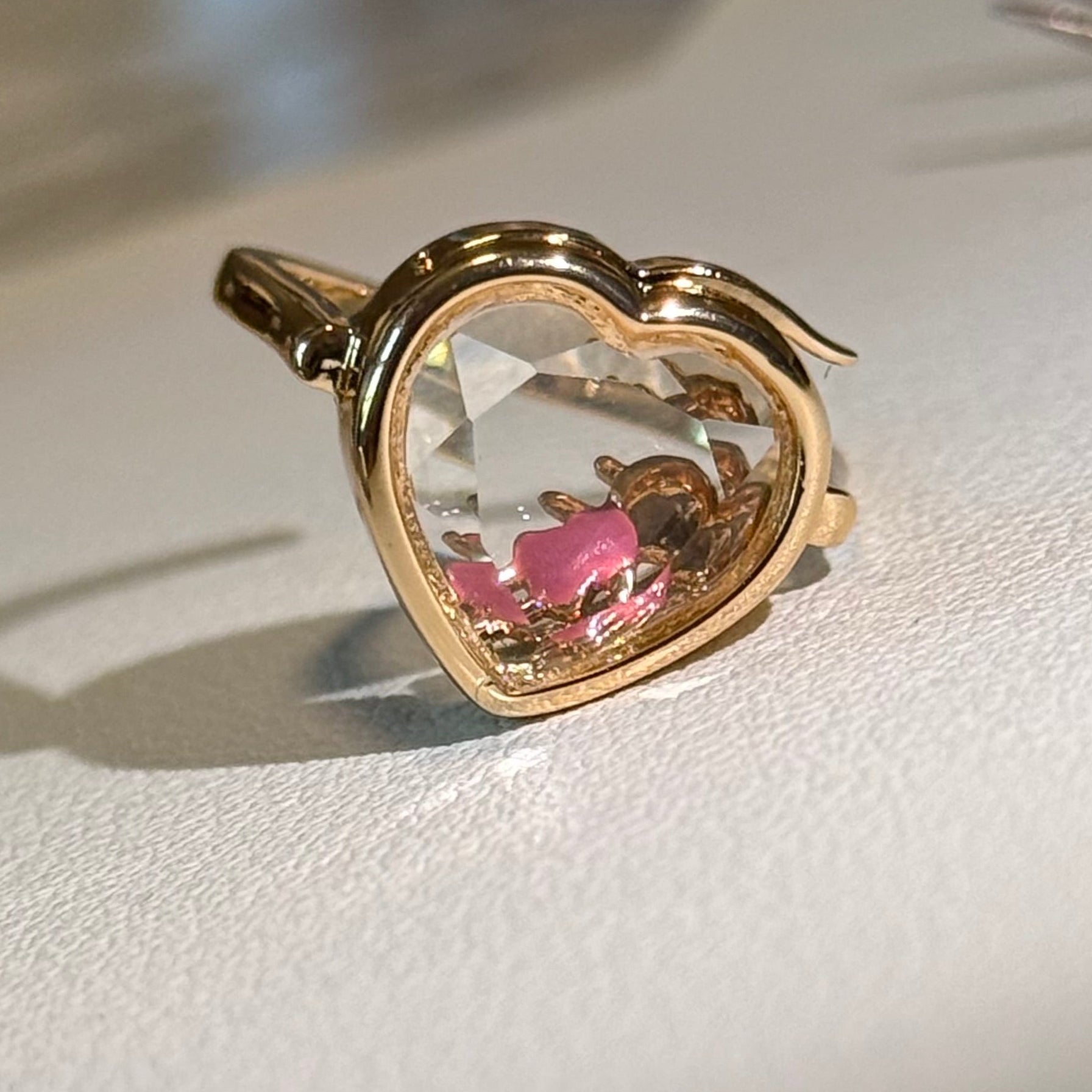 RING HEART GLASS LOCKET ADJUSTABLE