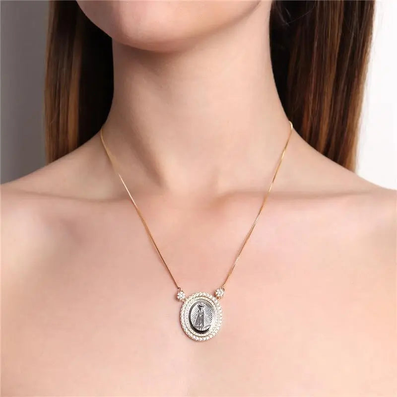 COLAR MEDALHA NOSSA SENHORA APARECIDA OURO/PRATA