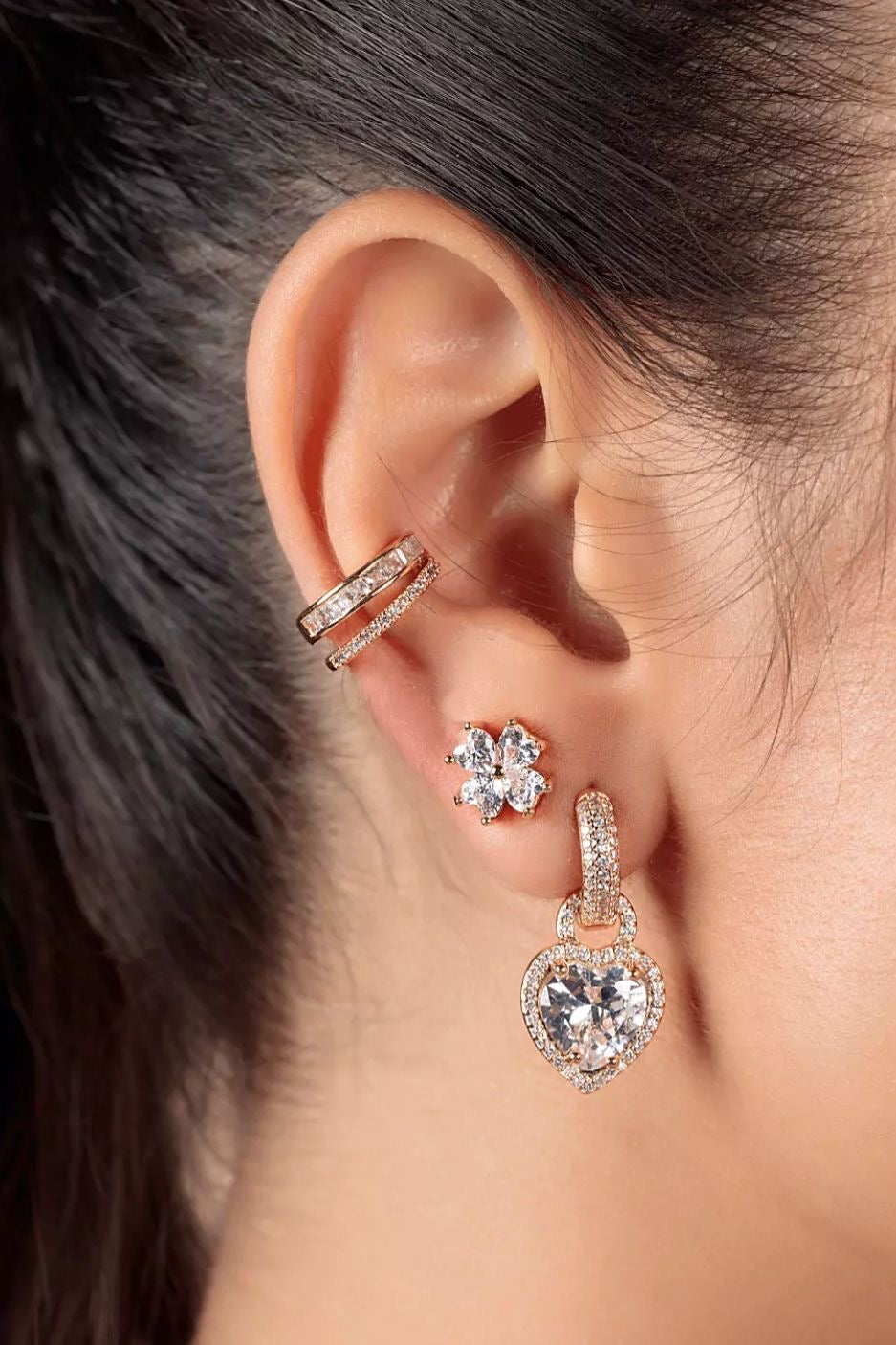 EARRING HOOPS HEART CUBIC ZIRCON