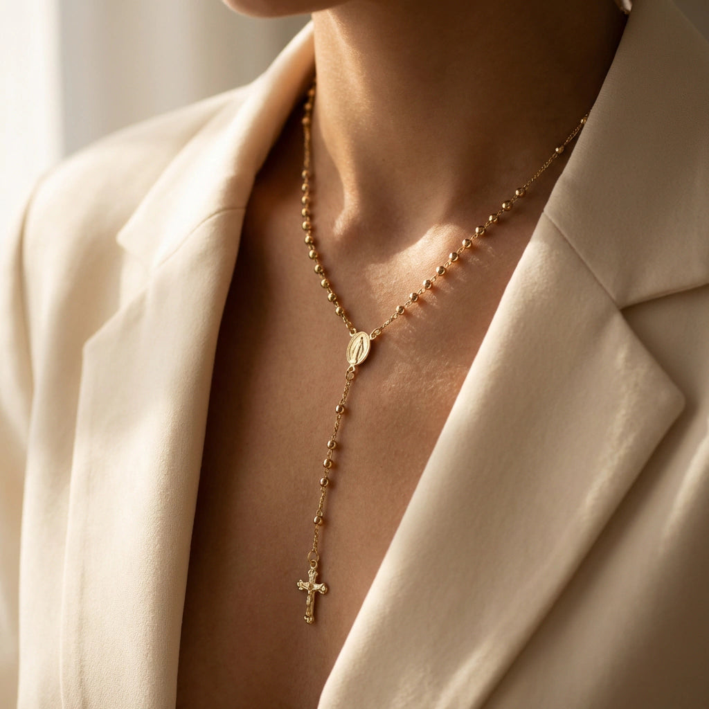 NECKLACE ROSARY GOLD SPHERES OUR LADY OF GRACES