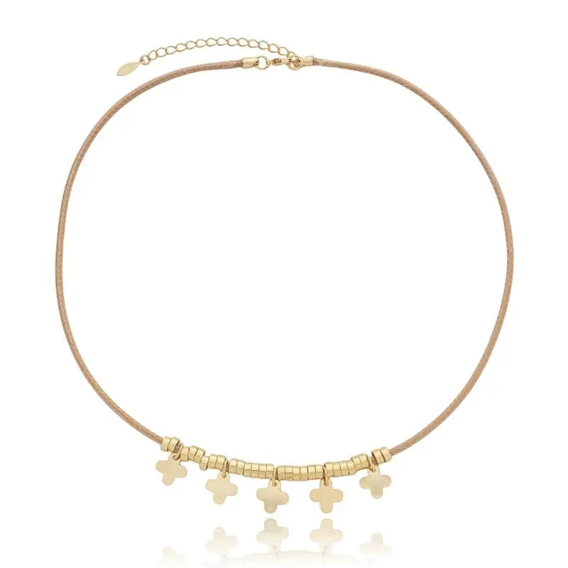 COLAR DE COURO BOHO TREVOS