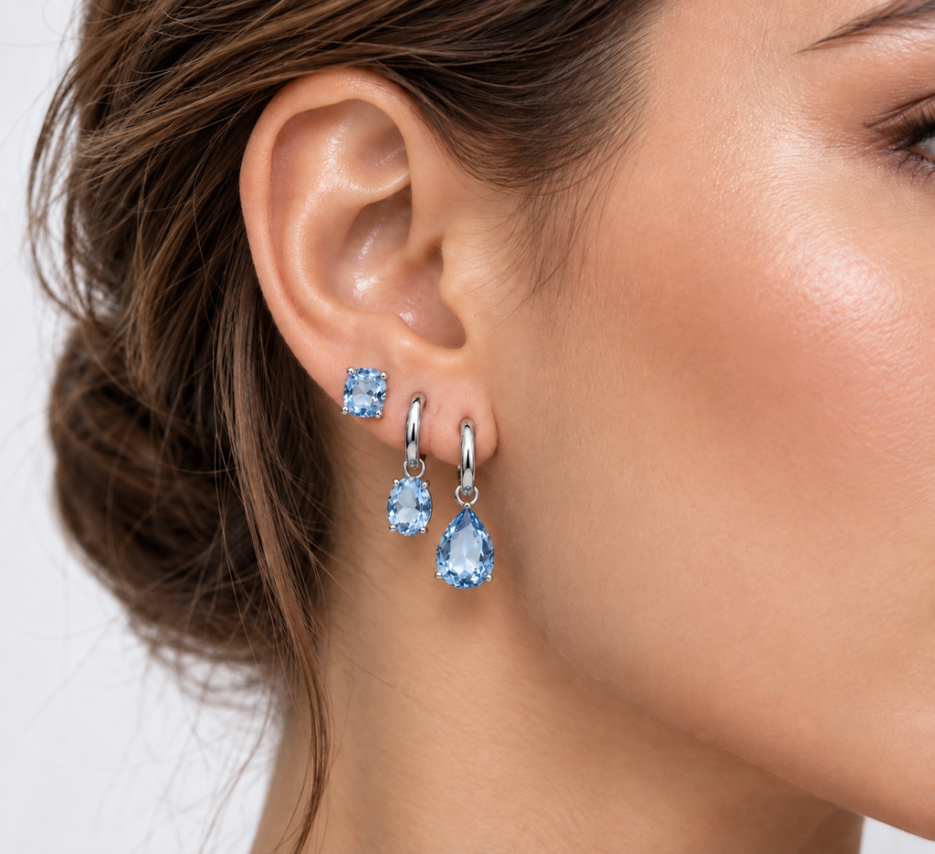 EARRING HOOPS TRIO LIGHT BLUE CUBIC ZIRCONIA