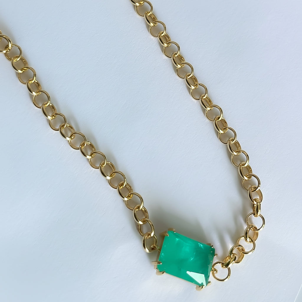 NECKLACE CHAIN WITH RECTANGLE CRYSTAL