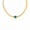 NECKLACE SQUARE GREEN FUSION CRYSTAL GRUMET CHAIN