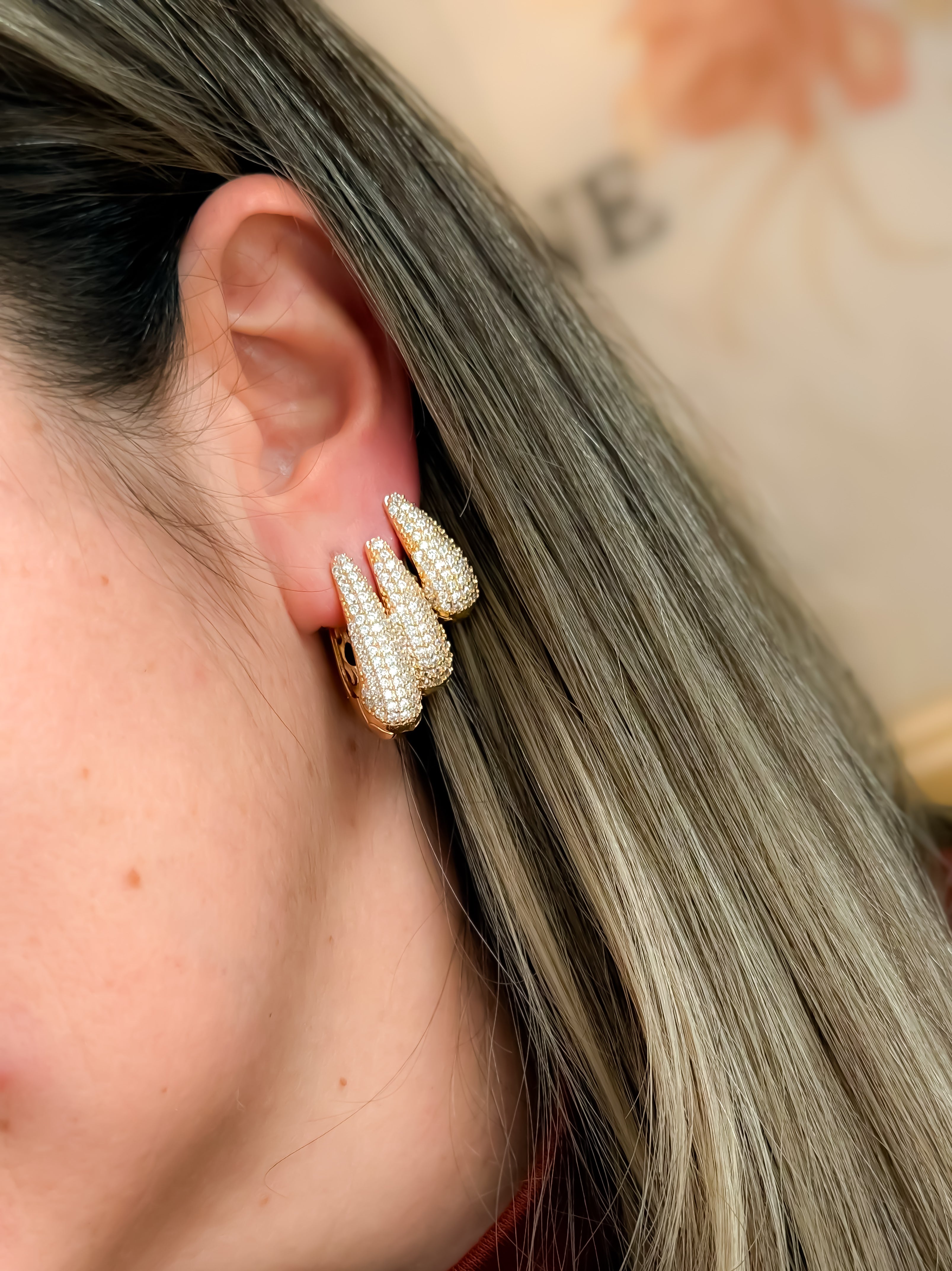 EARRING HOOPS TRIO TEAR DROP STUDDED CUBIC ZIRCONIA