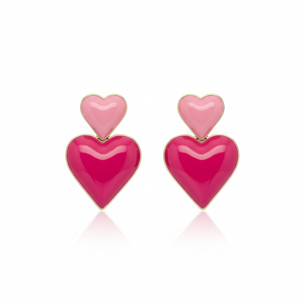 EARRINGS ENAMEL PINK HEARTS