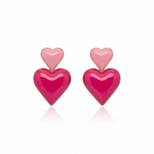 EARRINGS ENAMEL PINK HEARTS