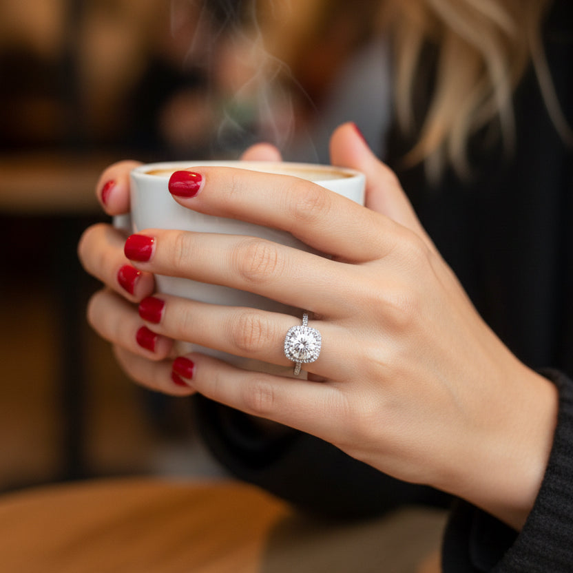 RING HALO MOISSANITE 2CT ADJUSTABLE