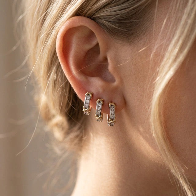 EARRING HOOPS TRIO X DUO PLATED CUBIC ZIRCONIA
