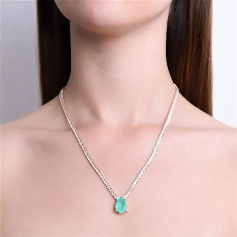 NECKLACE RIVIERA BAGUETTE CZ WITH TEARDROP TOURMALINE FUSION
