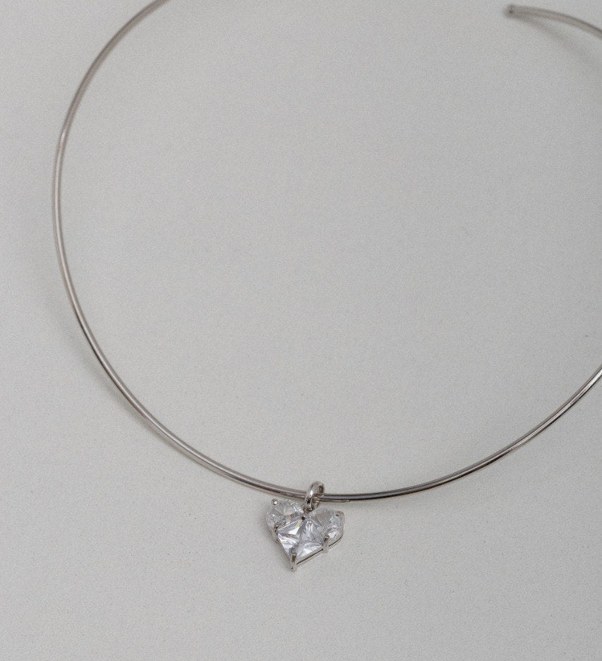 NECKLACE CHOKER WIRE HEART CUBIC ZIRCONIA